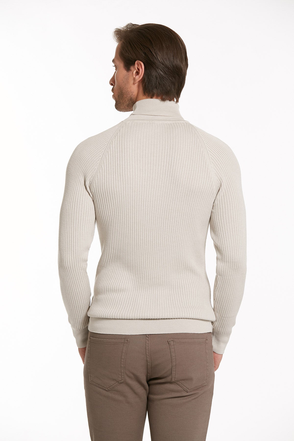 Slim Fit Patterned Gray Turtleneck Sweater Light Gray