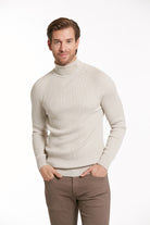 Slim Fit Patterned Gray Turtleneck Sweater Light Gray