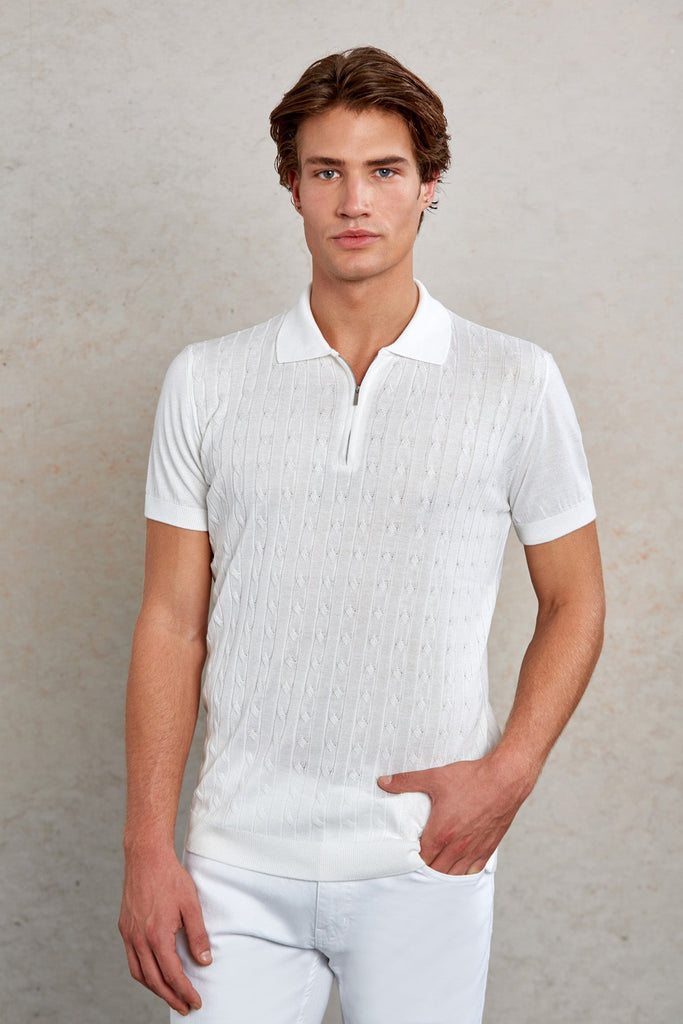 Slim Fit Patterned Polo T-shirt White - MIB