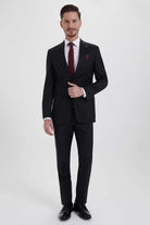 Slim Fit Peak Lapel Black Wool Blend Classic Suit - MIB