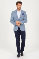 Slim Fit Peak Lapel Patterned Burgundy Casual Blazer Blue