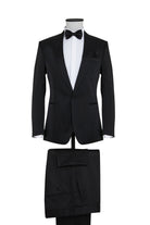 Slim Fit Peak Lapel Patterned Burgundy Classic Tuxedo Black