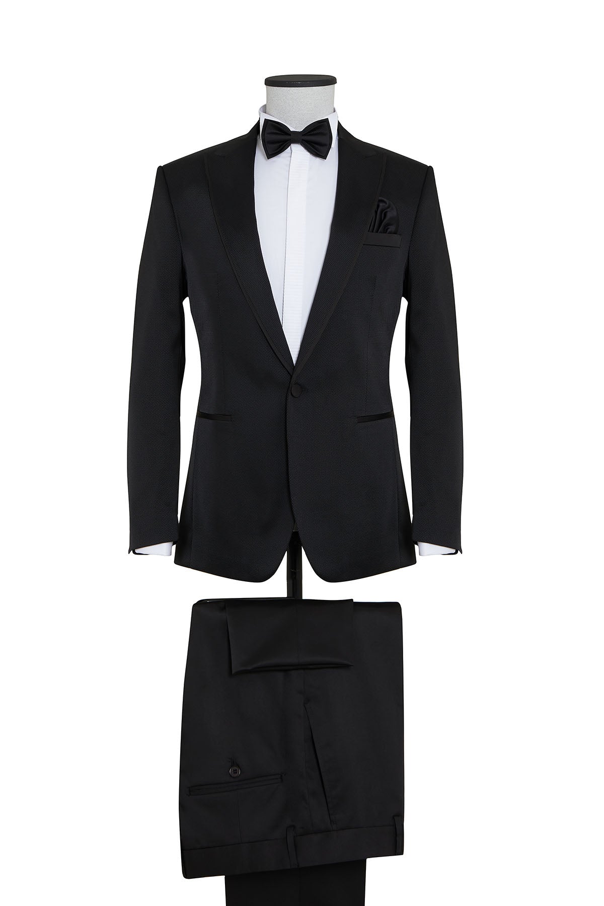 Slim Fit Peak Lapel Patterned Burgundy Classic Tuxedo Black