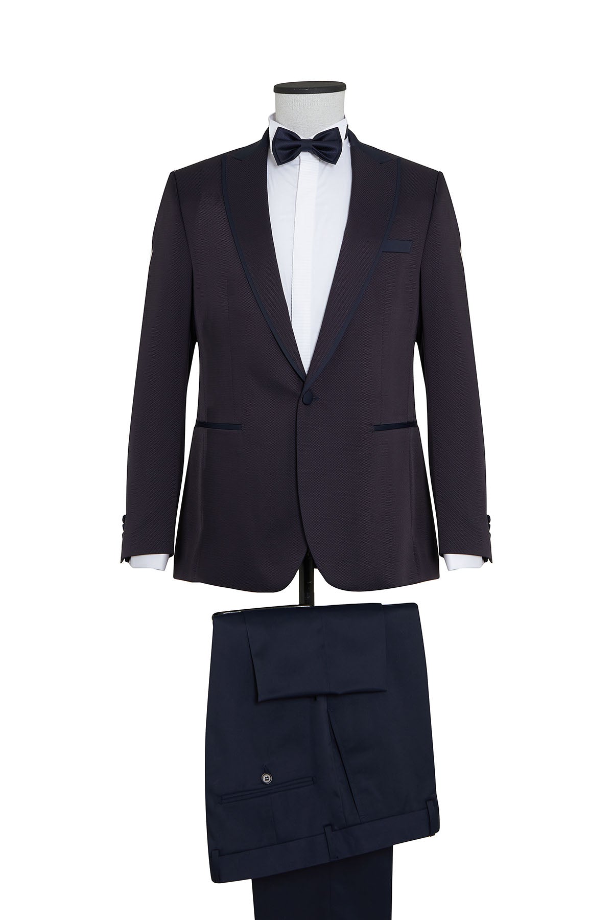 Slim Fit Peak Lapel Patterned Burgundy Classic Tuxedo Dark