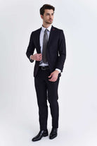 Slim Fit Peak Lapel Patterned Casual Suit Navy D. - MIB