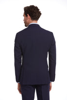 Slim Fit Peak Lapel Patterned Classic Suit Navy D. - MIB