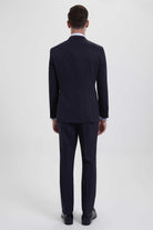 Slim Fit Peak Lapel Patterned Wool Blend Classic Suit Navy