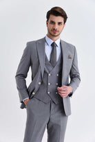 Slim Fit Peak Lapel Patterned Wool Blend Classic Suit