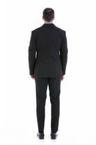 Slim Fit Peak Lapel Plain Classic Suit Black C - MIB