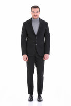 Slim Fit Peak Lapel Plain Classic Suit Black C - MIB