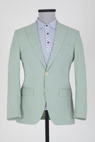 Slim Fit Peak Lapel Plain Cotton Pistachio Green Casual