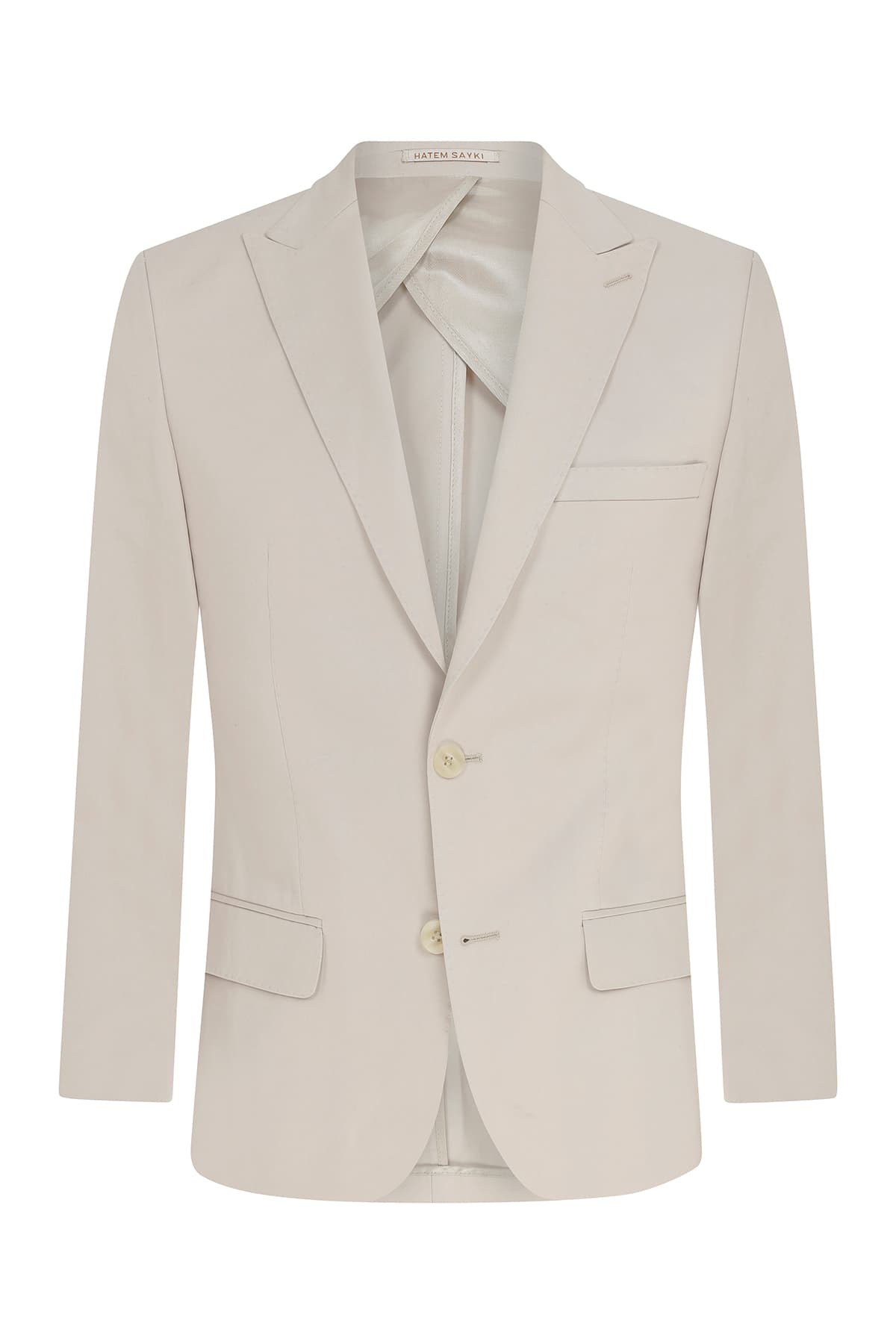 Slim Fit Peak Lapel Plain Cotton White Casual Blazer Cream