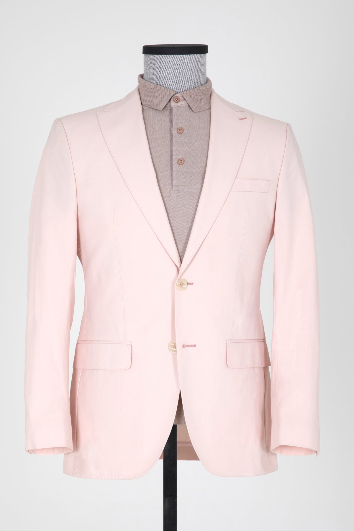 Slim Fit Peak Lapel Plain Cotton White Casual Blazer Pink