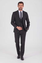 Slim Fit Peak Lapel Plain Wool Blend Classic Suit with Vest