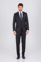 Slim Fit Peak Lapel Wool Blend Black Classic Suit - MIB