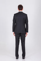 Slim Fit Peak Lapel Wool Blend Black Classic Suit - MIB