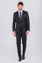 Slim Fit Peak Lapel Wool Blend Black Classic Suit - MIB