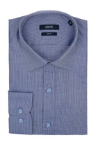 Slim Fit Pin Check Long Sleeve Cotton Navy Dress Shirt - MIB