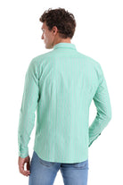 Slim Fit Pin Stripe Cotton Blend Green Casual Shirt - MIB