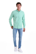 Slim Fit Pin Stripe Cotton Blend Green Casual Shirt - MIB