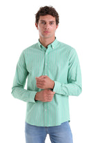 Slim Fit Pin Stripe Cotton Blend Green Casual Shirt - MIB