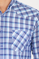 Slim Fit Plaid 100% Cotton Navy Casual Shirt - MIB