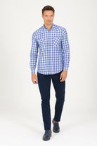 Slim Fit Plaid 100% Cotton Navy Casual Shirt - MIB