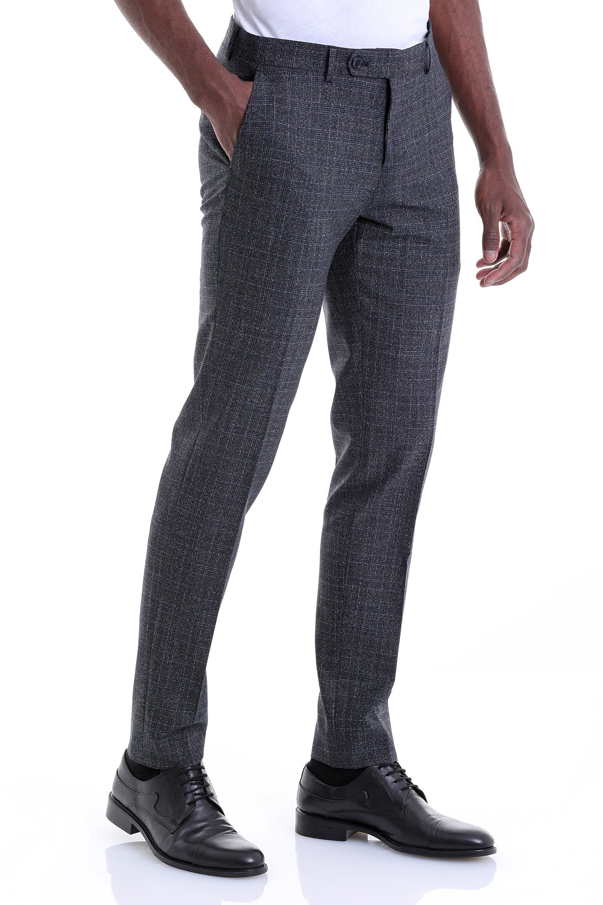 Slim Fit Plaid Navy Side Pocket Low Waist Dress Pants - MIB