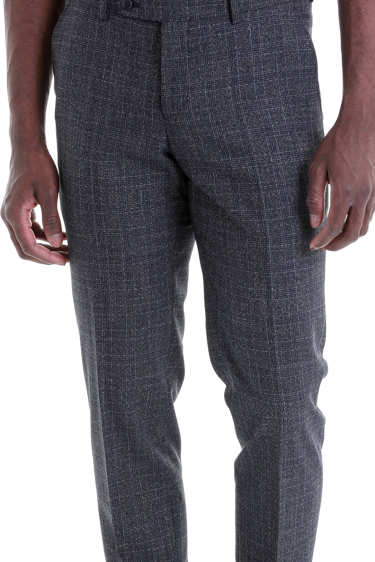 Slim Fit Plaid Navy Side Pocket Low Waist Dress Pants - MIB