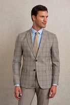 Slim Fit Plaid Wool Blend Beige Casual Suit - MIB