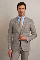 Slim Fit Plaid Wool Blend Beige Casual Suit - MIB