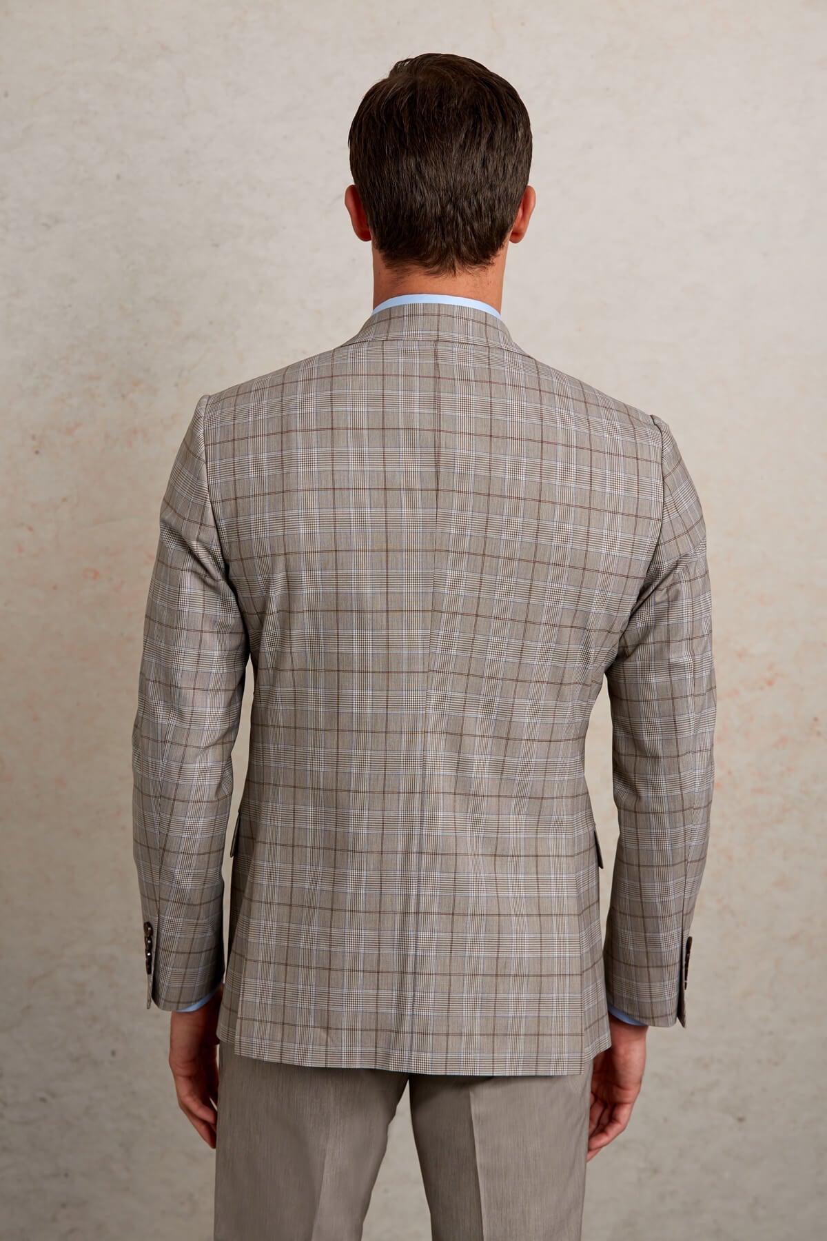 Slim Fit Plaid Wool Blend Beige Casual Suit - MIB