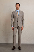 Slim Fit Plaid Wool Blend Beige Casual Suit - MIB