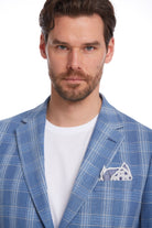 Slim Fit Plaid Wool & Linen Blend Blue Classic Blazer