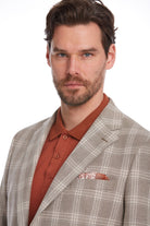 Slim Fit Plaid Wool & Linen Blend Light Brown Classic