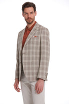 Slim Fit Plaid Wool & Linen Blend Light Brown Classic