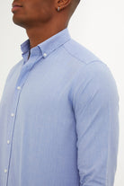 Slim Fit Plain 100% Cotton Blue Casual Shirt - MIB