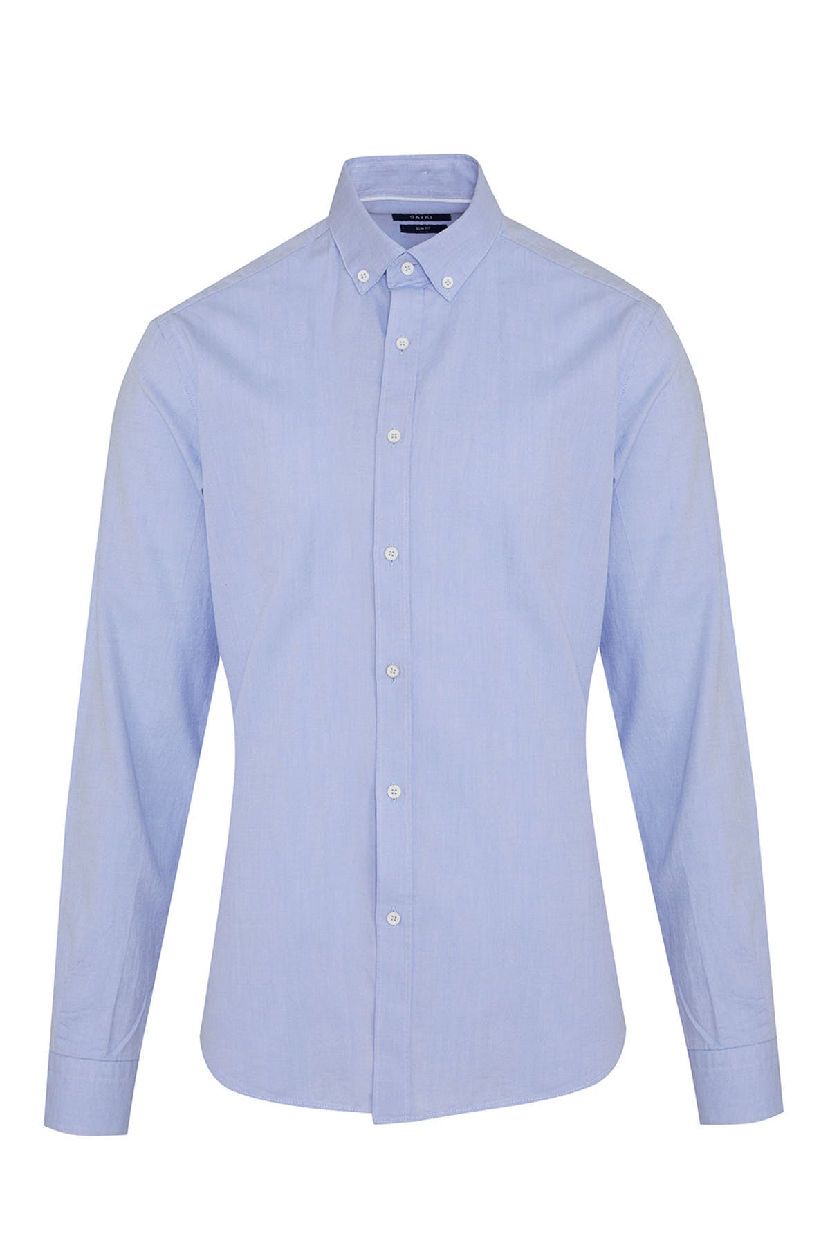 Slim Fit Plain Button-Down Cotton Blue Casual Shirt - MIB