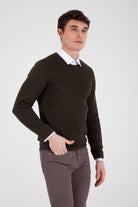 Slim Fit Plain Cotton Blend Black & Red Crewneck Sweater