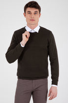 Slim Fit Plain Cotton Blend Black & Red Crewneck Sweater