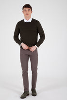 Slim Fit Plain Cotton Blend Black & Red Crewneck Sweater