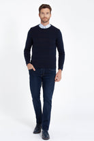 Slim Fit Plain Cotton Blend Black & Red Crewneck Sweater