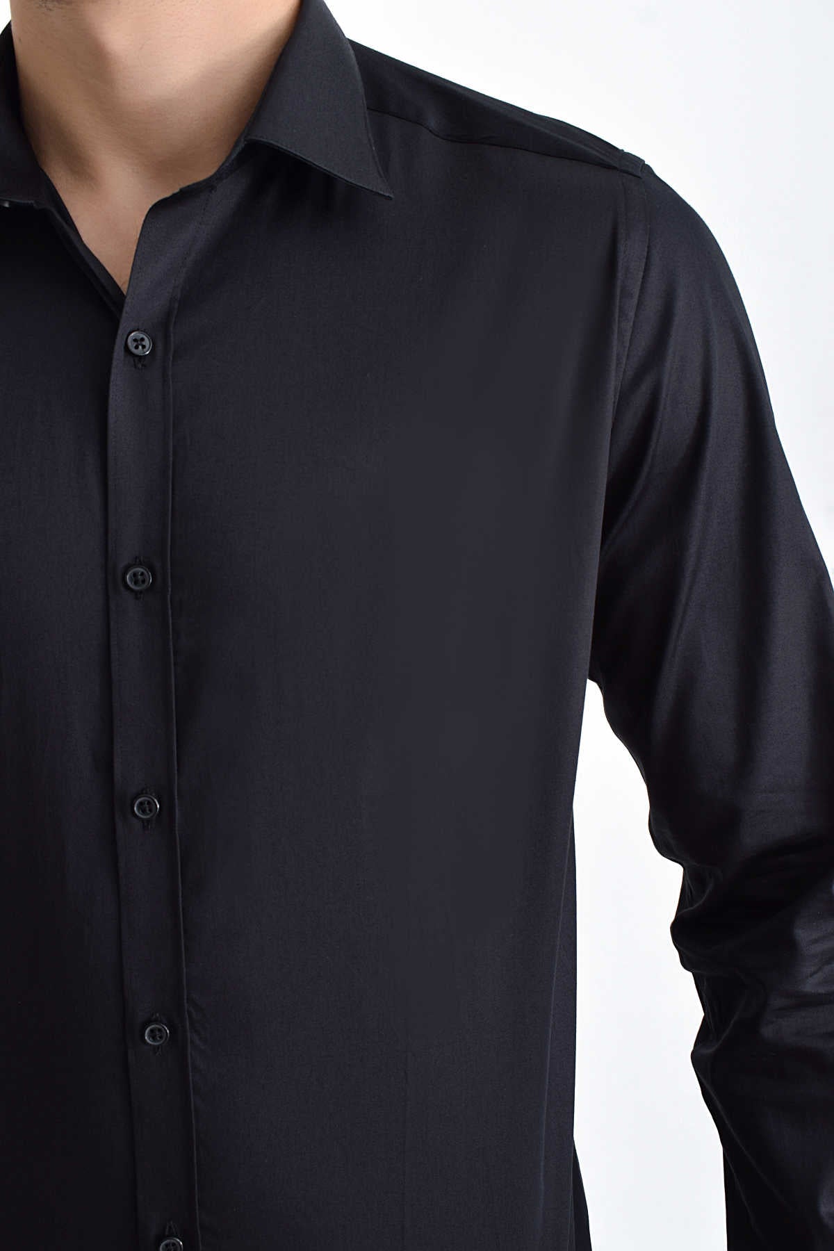 Slim Fit Plain Cotton Blend Dress Shirt Black - MIB