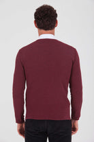 Slim Fit Plain Cotton Blend Khaki V-Neck Sweater Burgundy