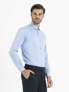 Slim Fit Plain Cotton Blend Light Blue Dress Shirt - MIB