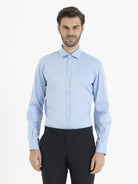 Slim Fit Plain Cotton Blend Light Blue Dress Shirt - MIB