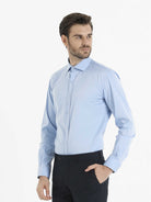 Slim Fit Plain Cotton Blend Light Blue Dress Shirt - MIB