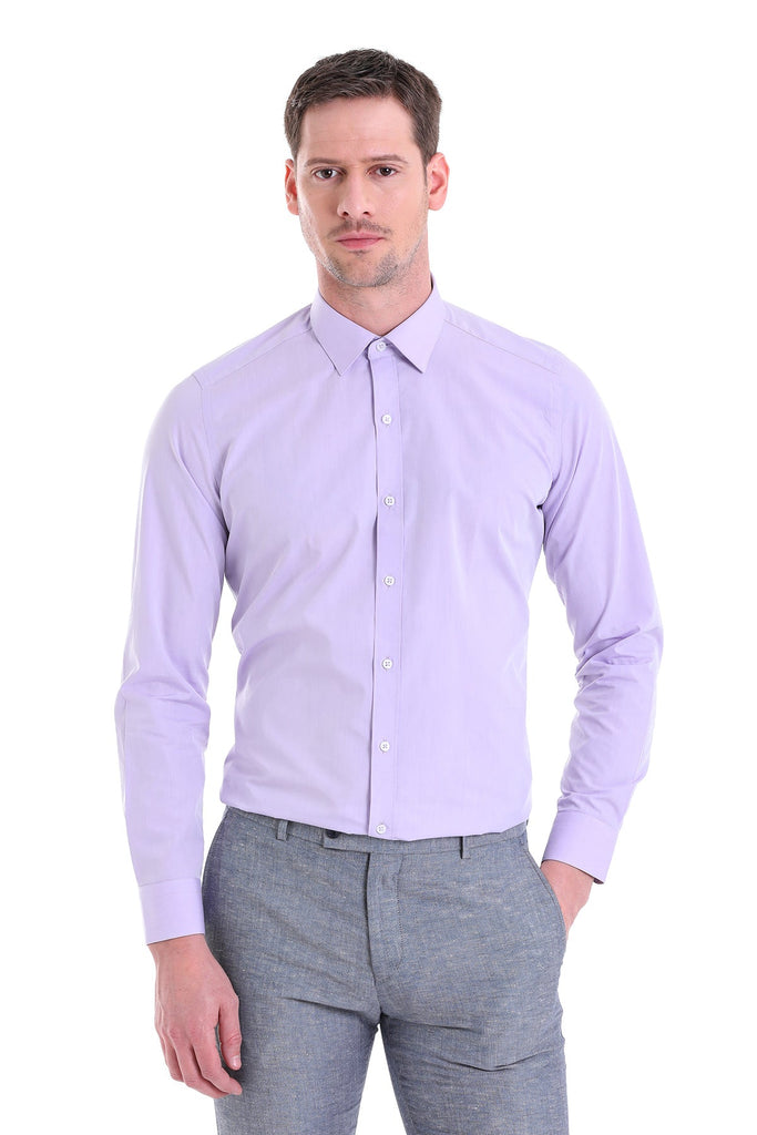 Slim Fit Plain Cotton Dress Shirt Lilac - MIB