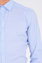 Slim Fit Plain Cotton Light Blue Casual Shirt - MIB