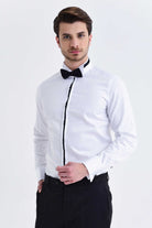 Slim Fit Plain French Cuff Cotton White Tuxedo Shirt - MIB